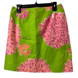 Lilly Pulitzer Vintage Mini Skirt Women’s 8 Green/pink Flower Lined Back Zip EUC